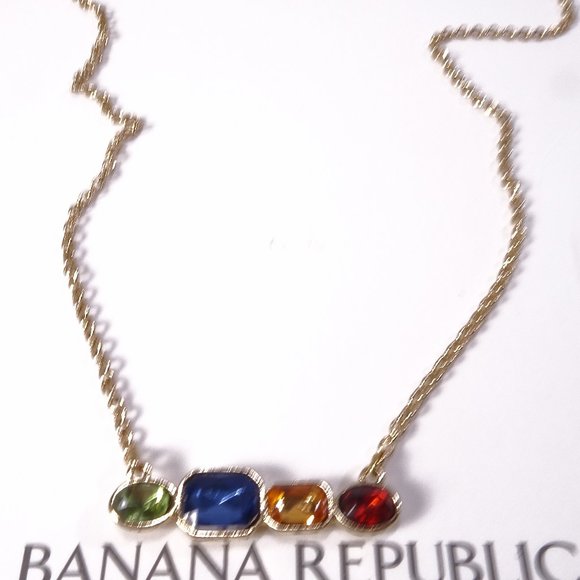 Banana Republic Multi Color Gemstone Bar Necklace NWT 38 - Picture 4 of 7